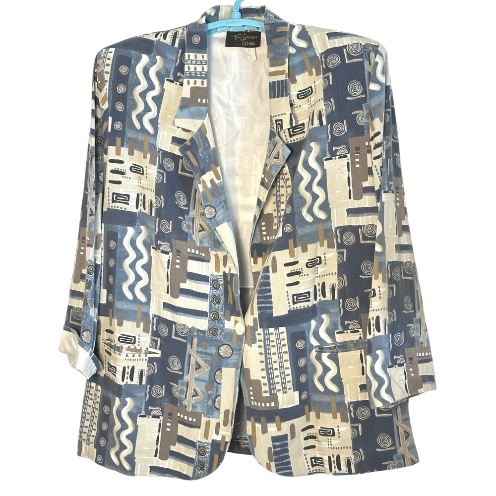 Toni Garment CC‎ Magic Vintage Blazer Wearable Art Eclectic Grandpa Blue Tan 23W